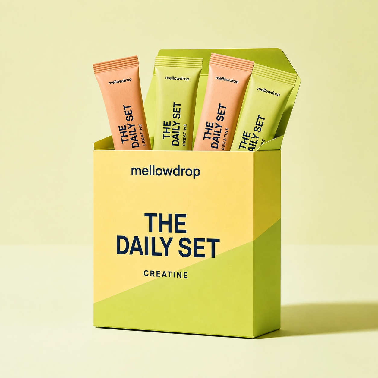 Mellowdrop Daily Set carton with colorful creatine stick packs